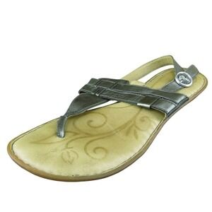 Born B75814 Women Thong Sandal Shoes Size 10‎ Medium Silver Leather